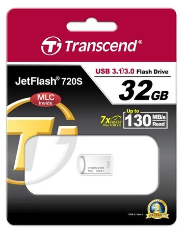 Transcend JetFlash 720S 32GB stříbrná / Flash Disk / USB 3.2 Gen 1 - (USB-A 3.0)