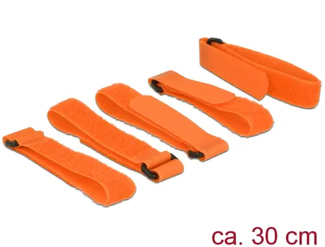 Delock Vázací pásky na suchý zip s očkem oranžová / 5 ks / 300 mm x 20 mm