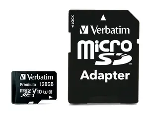 Verbatim Premium microSDXC Pro 128GB + Adaptér / Paměťová karta / UHS-I (U1) / Class 10 / V10 / R: až 90MBs / W: 10MBs