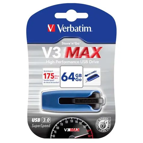 Verbatim Store 'n' Go V3 Max 64GB modrá / Flash Disk / USB 3.0 / čtení: 300MBs