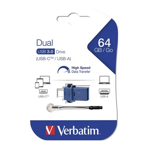 Verbatim Store 'n' Go OTG Dual Drive 64GB černá / Flash Disk / USB 3.0 / microUSB adaptér 