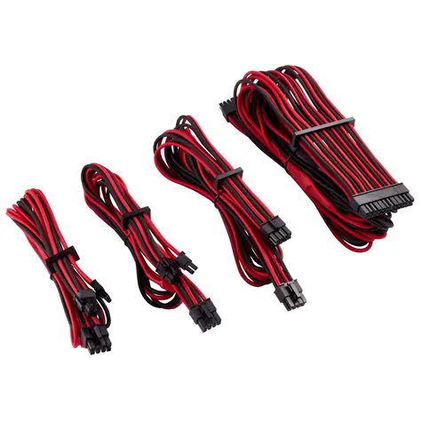 Corsair Premium Sleeved PSU kabelový kit (Gen 4) červeno-černá / 1xATX 24pin / 1xATX12V 4+4pin / 2xPCIe 6+2pin 