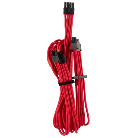 Corsair Premium Sleeved PCIe Dual kabel (Gen 4) červená (2ks) / 2xPCIe 6+2pin / 1xPCIe 8pin / délka 650mm