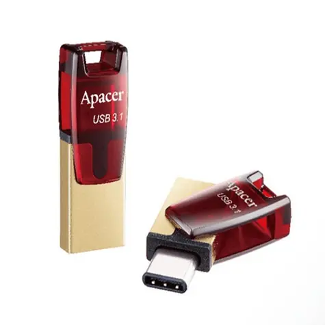 Apacer AH180 64GB OTG červená / USB flash disk / USB 3.0 (3.1 Gen 1) + USB-C / s otočnou krytkou 
