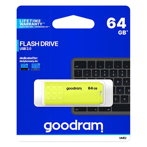 GOODRAM UME2 64GB žlutá / Flash disk / USB 2.0 / čtení: 20MBs / zápis: 5MBs
