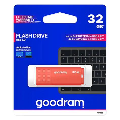 GOODRAM UME3 32GB oranžová / Flash disk / USB 3.0 / čtení: 60MBs / zápis: 20MBs