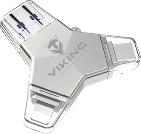 VIKING USB FLASH DISK 128GB 4v1 stříbrná / LIGHTNING / USB-C / MICRO USB / USB-A