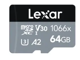 Lexar Professional 1066x Silver microSDXC 64GB + adaptér / čtení: 160MBs / Zápis: 70MBs / UHS-I U3 / A2 / Class 10 