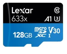 Lexar High-Performance 633x microSDXC 128GB + adaptér / čtení: 100MBs / zápis: 45MBs / UHS-I / Class 10