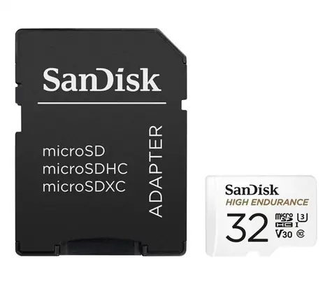 SanDisk High Endurance microSDHC 32GB + adaptér / Class 10 / UHS-I / U3 / V30 / čtení: 100MBs / zápis: 40MBs
