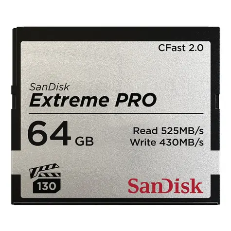 SanDisk Extreme Pro CFast 2.0 64GB / čtení: až 525 MBs / zápis: až 430 MBs