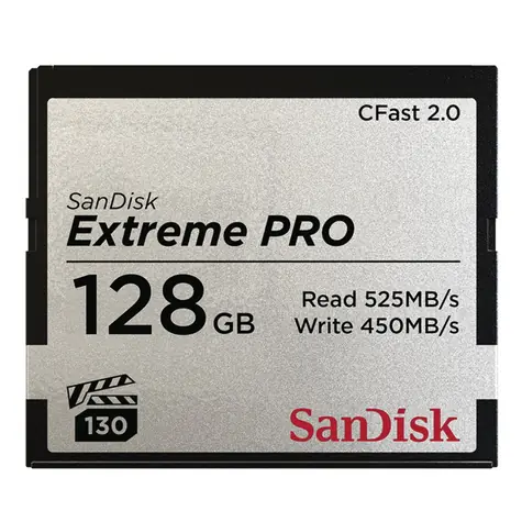 SanDisk Extreme Pro CFast 2.0 128GB / čtení: až 525 MBs / zápis: až 450 MBs