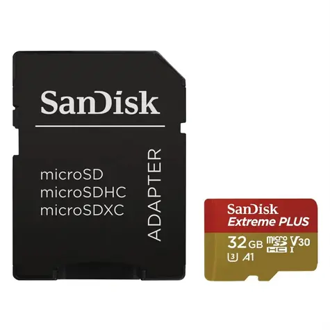SanDisk Extreme Plus microSDHC 32GB + adaptér / Class 10 / UHS-I U3 / V30 / A1 / 95MB/s / vhodné pro 4K