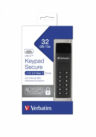 Verbatim Keypad Secure 32GB černá / Flash disk / USB-C 3.2 Gen 1 / klávesnice / čtení: až 160MBs / zápis: až 130MBs