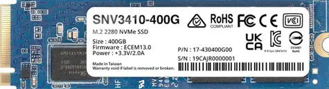 Synology SNV3410 400GB / M.2 NVMe PCIe 3.0 x4 / 2280 / RW: 3000 & 750 MBps / IOPS: 225K & 45K / MTBF 1.8mh / 5y