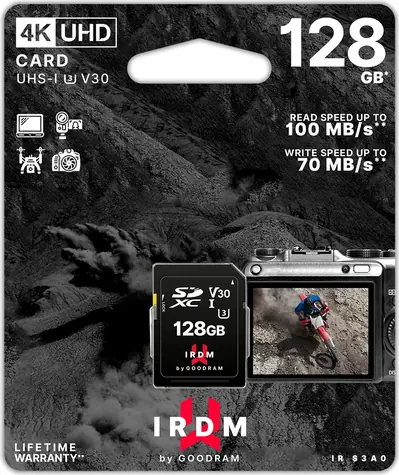 GOODRAM IRDM S3A0 SDXC 128GB / Class 10 / UHS I / U3 / V30 / R: až 100 MBps / W: až 70 MBps
