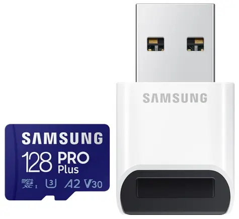 SAMSUNG micro SDXC 128GB PRO Plus + USB čtečka / UHS-1 / Class 10 / U3 / Čtení: 160MBps / Zápis: 120MBps