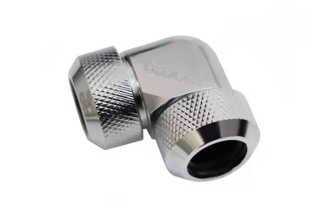 Alphacool Eiszapfen 13mm kompresní šroubení HardTube 90° L-konektor pro mosazné & Acryl trubky chromová