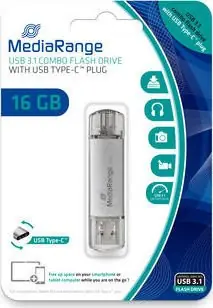 MediaRange MR935 USB-Stick 16GB stříbrná / USB 3.0 Type A / Rychlost čtení 60 MB/s / Rychlost zápisu 15 MB/s / Hliník