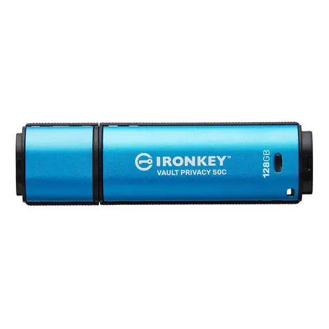 Kingston IronKey Vault Privacy 50C 128GB modrá / Flash Disk / USB 3.0 C / čtení: až 250MBs / zápis 180MBs / 256bit AES