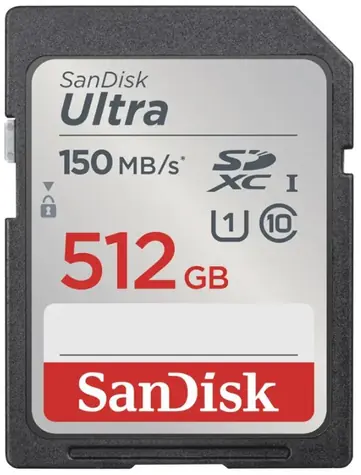 SanDisk Ultra SDXC 512GB / Class 10 / rychlost přenosu 150 MB/s / vhodné pro FullHD