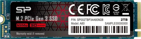 Silicon Power M.2 2280 A80 2TB / Interní SSD / PCIe Gen 3x4 / čtení:3400MBs / zápis:3000MBs