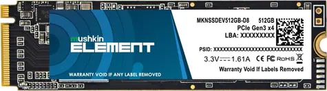 Mushkin Element 512GB SSD / M.2 2280 / NVMe PCIe 3.0 x4 / RW: 2000 & 1400 MBps / MTBF: 1 / 3y