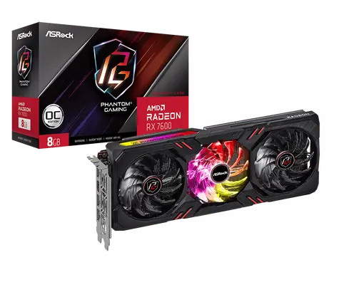 ASRock Radeon RX 7600 Phantom Gaming 8G OC / 2755 MHz / 8GB D6 / 128-bit / 1x HDMI + 3x DP / (8)