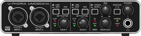 Behringer UMC204HD / Externí zvuková karta / USB / MIDI / XLR / RCA / 6.3mm