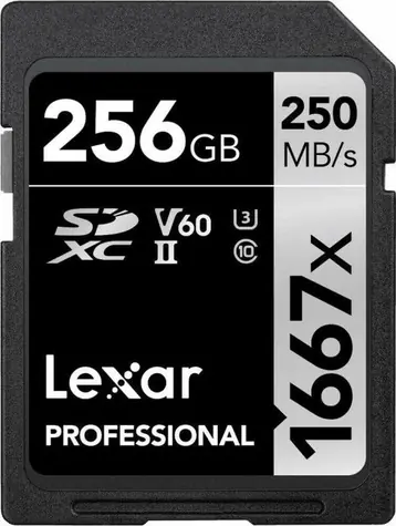 Lexar Professional 1667x SDXC 256 GB / V60 / U3 / Class 10 / Rychlost čtení až: 250 MBs / Rychlost zápisu až: 120 MBs