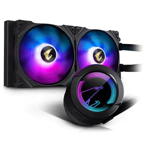 GIGABYTE AORUS WATERFORCE 280 / 2x 140 mm / 36.5 dB / 83.83 CFM / 950-2150 RPM / RGB / Intel + AMD