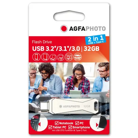AgfaPhoto USB 3.0 32GB stříbrná / Flash Disk / USB-C 3.0