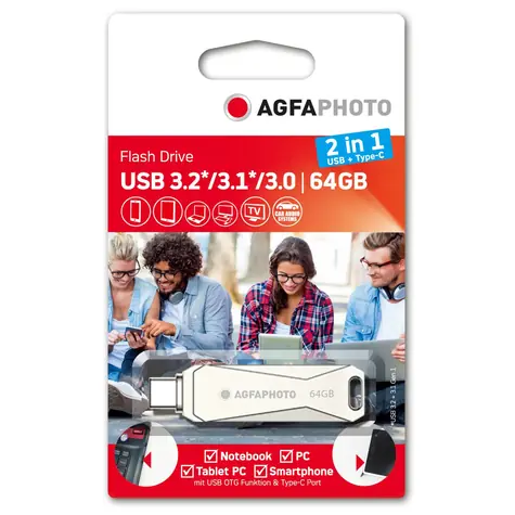 AgfaPhoto USB 3.0 64GB stříbrná / Flash Disk / USB-C 3.0
