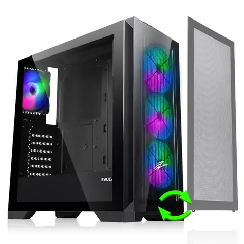 EVOLVEO Ptero Q2+ černá / ATX / 2x USB 2.0 + 1x USB 3.0 / bez zdroje / 4x 120mm ARGB / průhledná bočnice