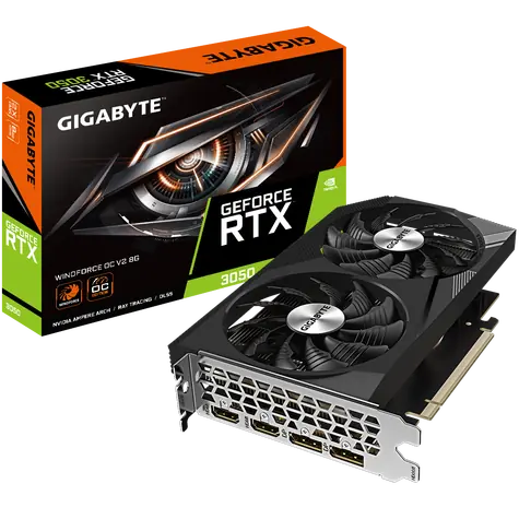GIGABYTE RTX 3050 WINDFORCE OC V2 8G / 1552 - 1792 MHz / 8GB GDDR6 / 128-bit / 2x HDMI + 2x DP / (8)