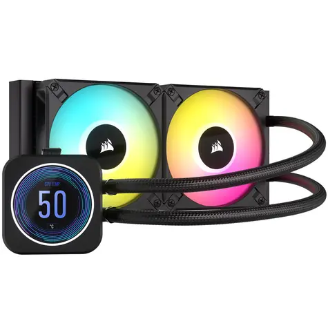 Corsair iCUE H100i ELITE LCD XT černá / 2x 120mm / 34.1dB / 550-2100RPM / 65.57CFM / Intel + AMD