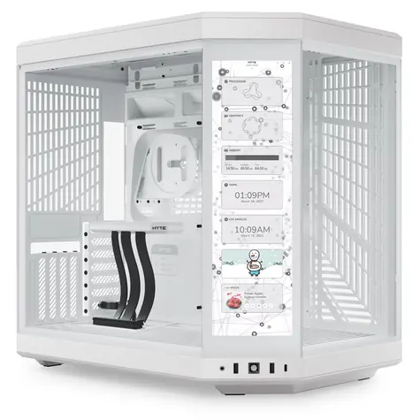 Hyte Y70 Touch bílá / E-ATX / 1x USB-C 3.2 / 2x USB-A 3.2 / bez zdroje / displej / průhledná bočnice