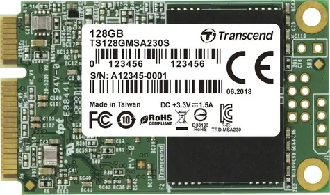 Transcend MSA230S 128GB / mSATA / RW: 550/400 MBps / IOPS: 55K/70K / MTBF 1.0mh / 3y