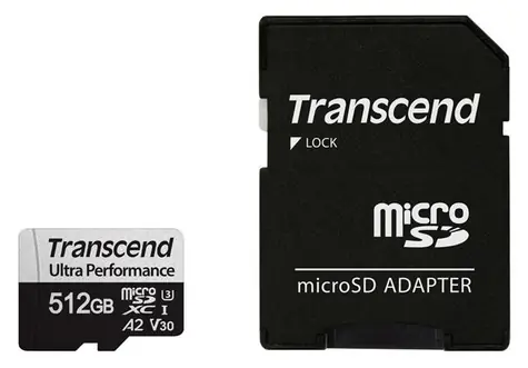 Transcend 340S microSDXC 512GB + adaptér / Class 10 / UHS-I / U3 / V30 / R: 160MBs / W: 125MBs
