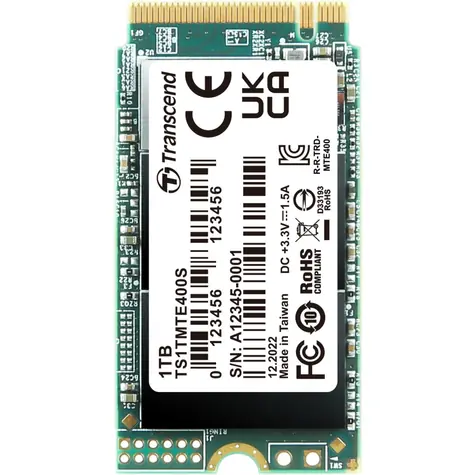 Transcend MTE400S 1TB / M.2 2242 Gen 3 / RW: 2000/1700 MBps / IOPS: 102K/275K / MTBF 2.0mh / 5y