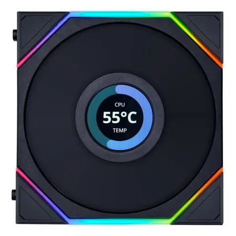 Lian Li UNI FAN 12TLLCD1B TL LCD Series ARGB 1 ks černá / 120 mm / 27 dB @ 1900 RPM / 4pin PWM + 3pin ARGB