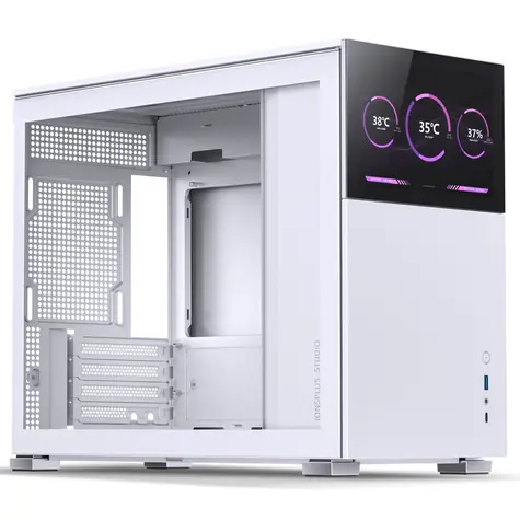 Jonsbo D31 Screen bílá / Micro-ATX / 1x USB-C 3.1 / 1x USB-A 3.0 / bez zdroje / průhledná bočnice / displej