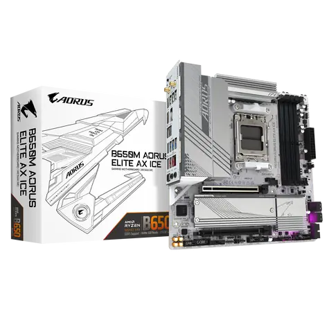 GIGABYTE B650M Aorus Elite AX ICE / B650 / AM5 / 4x DDR5 / PCIEx16 / 2.5GLAN / mATX