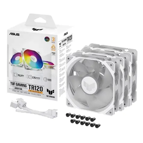 ASUS TUF GAMING TR120 ARGB Reverse (3ks) bílá / 120mm / Hydraulic bearing / 2000 RPM / 76.3 CFM / 29 dB