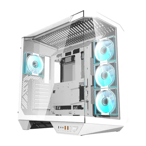 darkFlash DY470 bílá / ATX / 4x 120 mm / 2x USB-A / 1x USB-C / průhledná bočnice / bez zdroje 