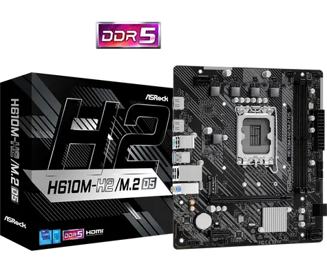 ASRock H610M-H2/M.2+ D5 / H610 / LGA 1700 / 2x DDR5 / PCIEx16 / 1x GLAN / mATX