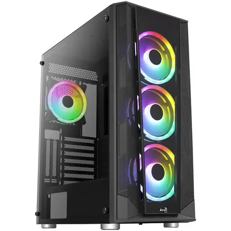 Aerocool Prism FRGB černá / ATX / 2x USB-A 3.0 / 1x USB-A 2.0 / 4x 120mm / bez zdroje / průhledná bočnice 