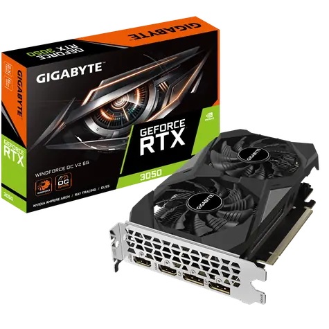 GIGABYTE GeForce RTX 3050 Windforce OC V2 6GB / 1042-1477 MHz /  6GB GDDR6 / 96-bit / 2x HDMI & 2x DP / 70W