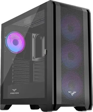 PREYON Nest Windy+ ARGB černá / ATX / USB-A 3.0 /USB-A 2.0 / USB-C / 4x 120mm / bez zdroje / průhledná bočnice 