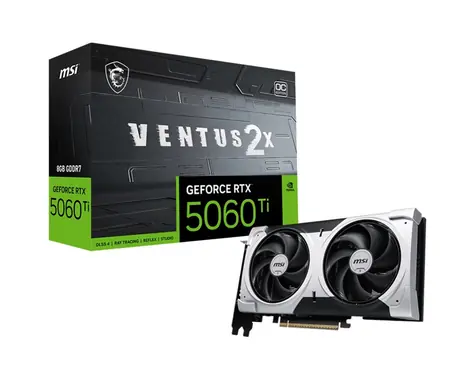 MSI VGA NVIDIA GeForce RTX 5060 Ti 16G VENTUS 2X OC PLUS, RTX 5060 Ti, 16GB GDDR7, 3xDP, 1xHDMI